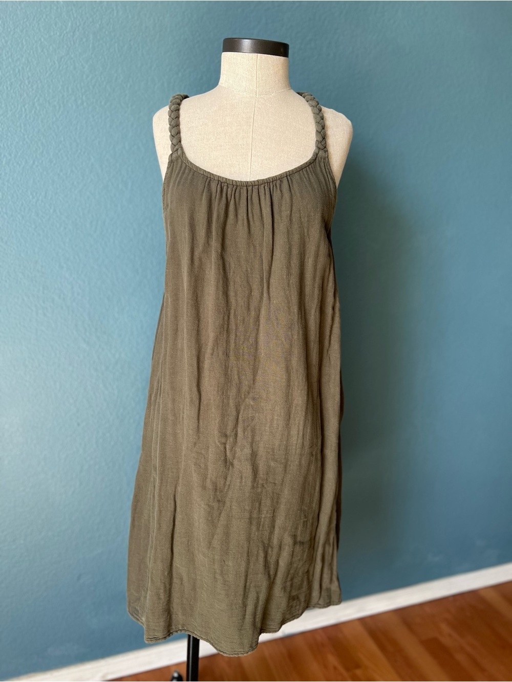 Liz Lange Maternity Olive Green Sundress with Braided Straps 100% cotton